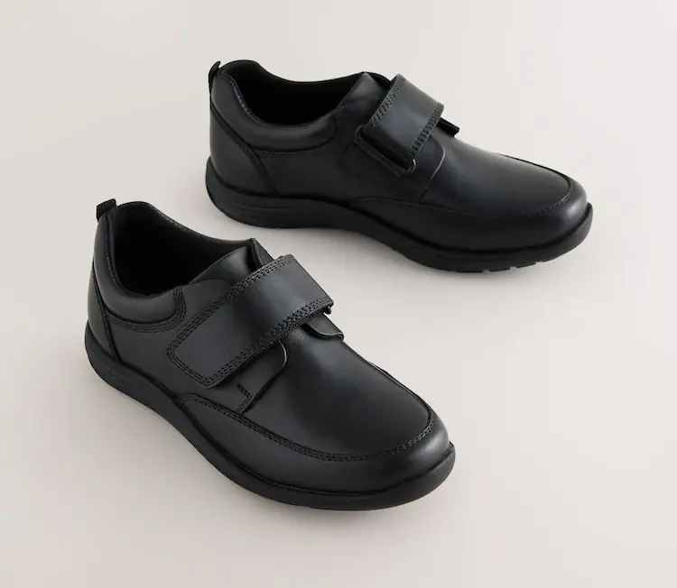 黑色寬碼 (G) 皮革 1帶觸控快扣 學生鞋